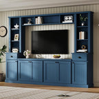 Merax Minimalist 103" Entertainment Wall Unit Set with Overhead Bridge for TVs Up to 75", Modern Large Media Console with Adjustable Shelves, Ample Storage Cabinets & Drawers for Living Room, Blue