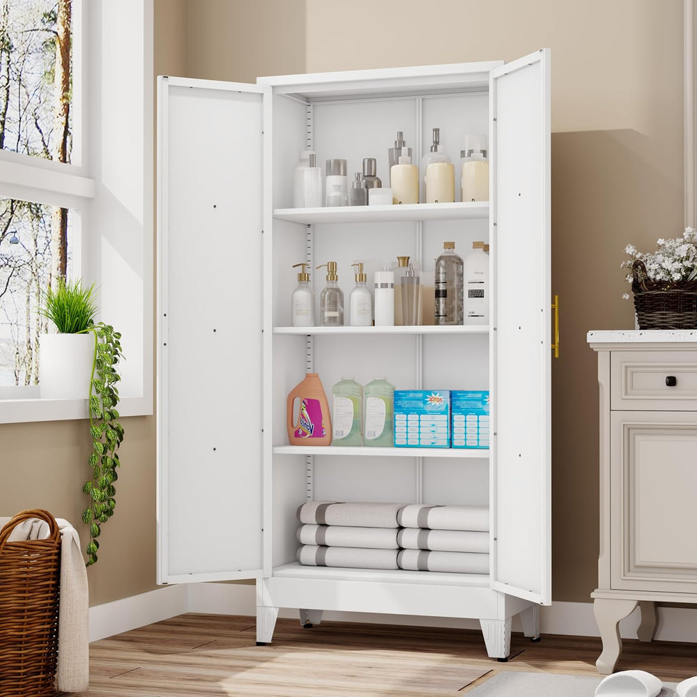 61" H Metal Kitchen Pantry Storage Cabinet, Freestanding Cupboard with 2...