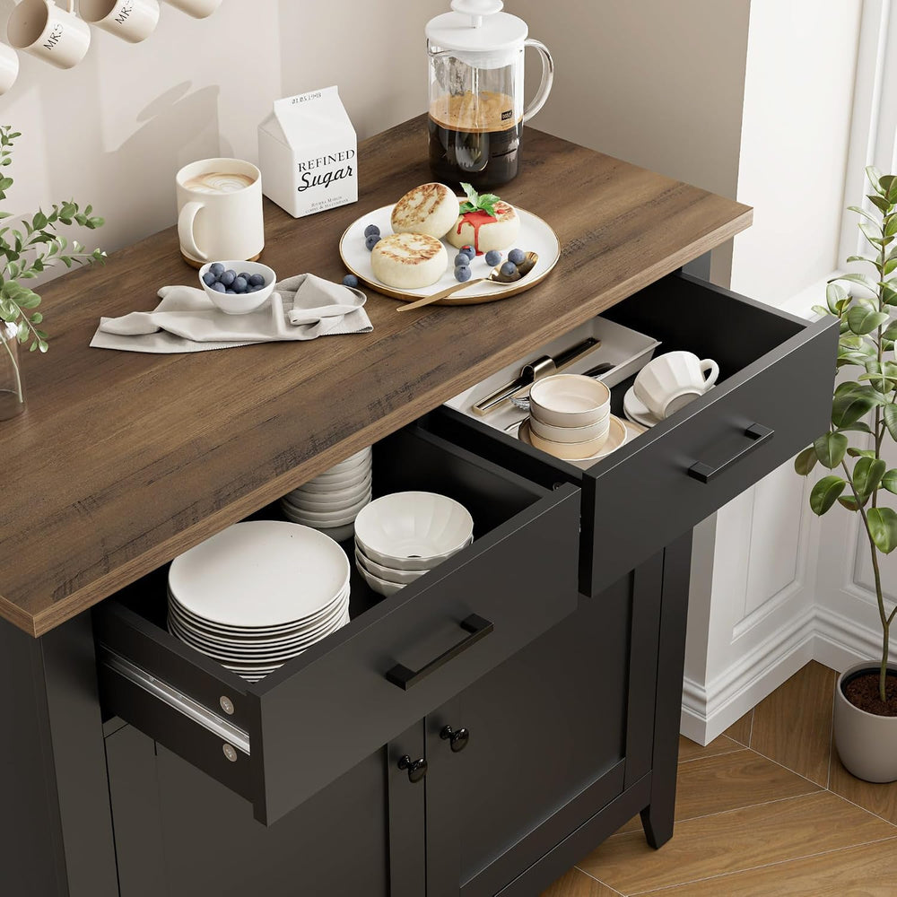 HORSTORS Farmhouse Kitchen Storage Cabinet, Small Buffet, Coffee Bar, Black