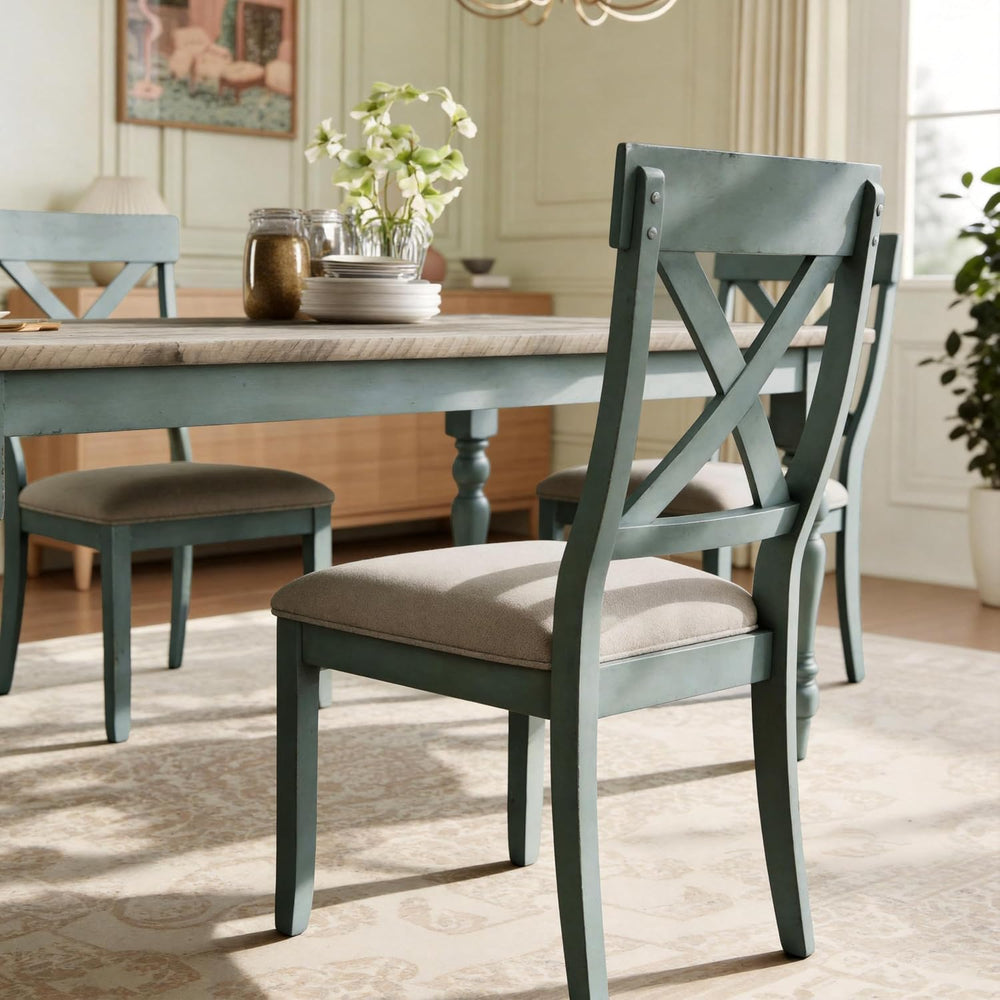 Roundhill Furniture Prato 6-Piece Dining Set, Dining Table with 4 Cross Back ...