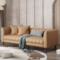 IDEALHOUSE 83" W Faux Leather Sofa Couch for Living Room, Modern 3 Seater Sofa Couch with Deep Seats, 2 Throw Pillows and Wood Legs, for Small Space, Bedroom, Apartment, Home Office, Brown