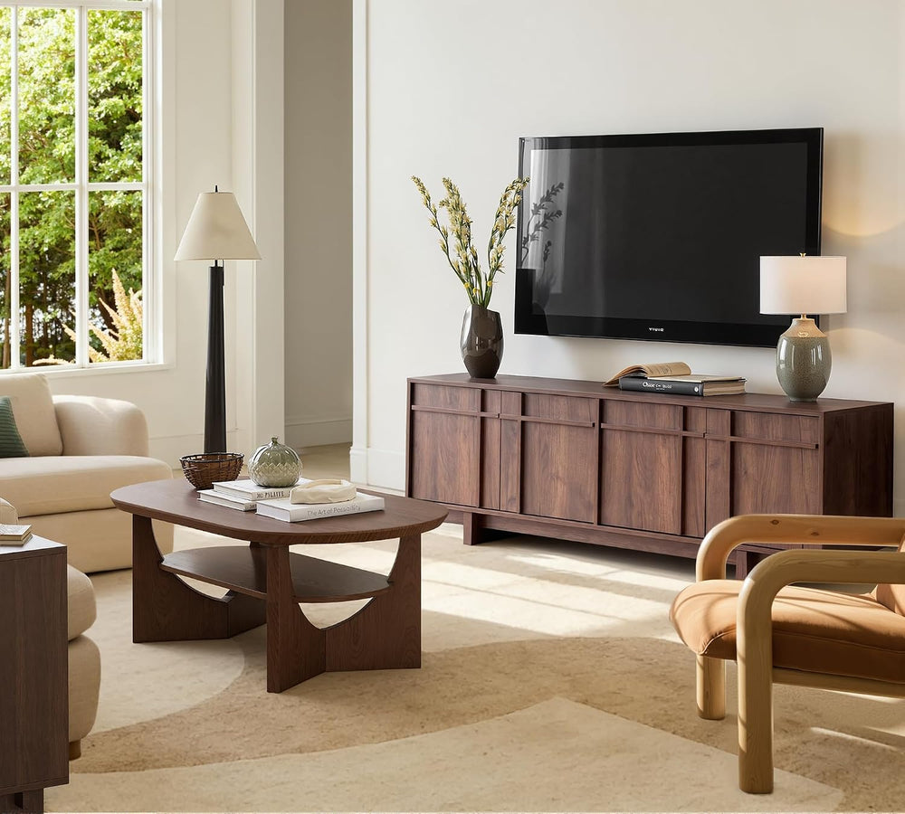 65.6" Mid Century Modern TV Stand for 75 Inch TV, Walnut | Media Console...