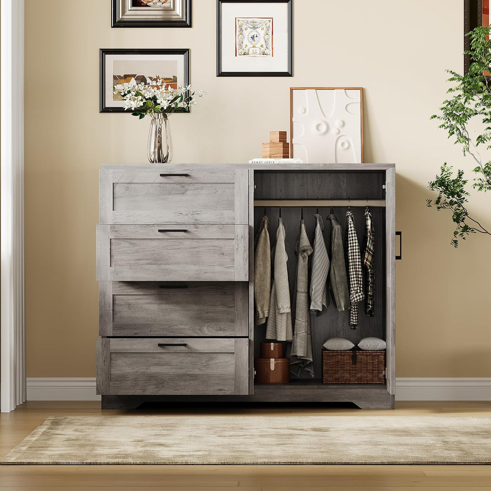 IDEALHOUSE 43.3'' H Armoire Wardrobe Closet with 4 Drawers and 2 Door...