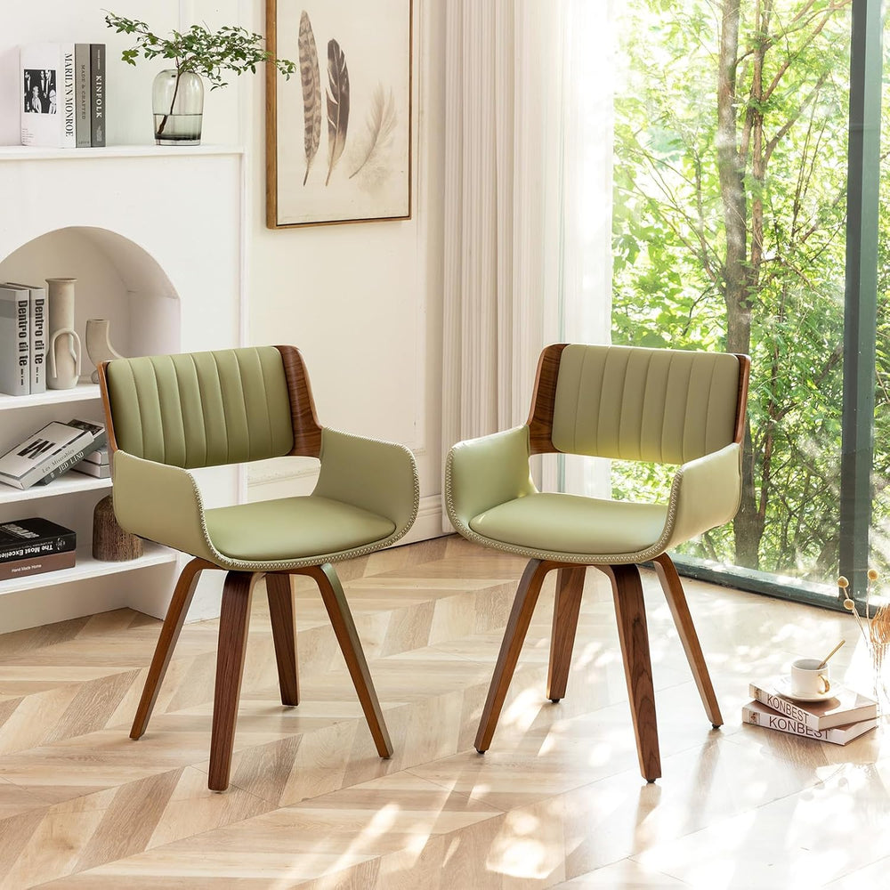 LUNLING Swivel Accent Faux Leather Dining Chairs, Mid Century Modern Chairs w...