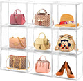 4Pack Purse Organizer for Closet Clear Acrylic Display Case Handbag Storage Organizer Box with Magnetic Door Stackable Storage Bins with Dustproof Lid for Book Toys Shoes Cosmetic Collectibles