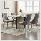 Dining Chairs Set of 6，Modern Channel Tufted Upholstered Dining Chairs with Silver Stainless Steel Legs, Comfortable Chenille Fabric Kitchen Chairs for Dining Room (Grey, 6pc)