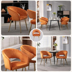 Orange Velvet Dining Chairs Gold Legs, Modern Dining Room Chairs with Arms Set of 4 Upholstered Accent Chair Armchair with Barrel Back for Kitchen Living Room