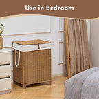 Laundry Hamper with Lid and Removable Liner Bag, Handwoven Rattan Clothes Hamper with Heightened Feet, Wicker Laundry Basket for Clothes and Towels，Middle
