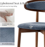 HULALA HOME Dining Chairs Set of 2 Mid-Century Modern Fabric Upholstered Dining Room Chairs Kitchen Side Chair with Open Curved Back, Walnut Rubber Wood Legs, Dinner Chairs for Living Room, Admiral