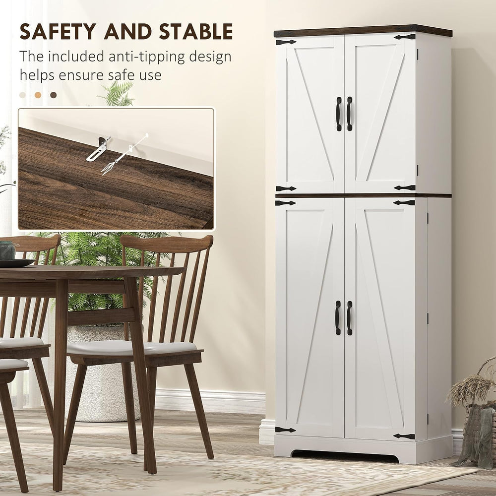 HOMCOM 64" Kitchen Pantry Cabinet with LED Motion Sensor Light, Farmhous...