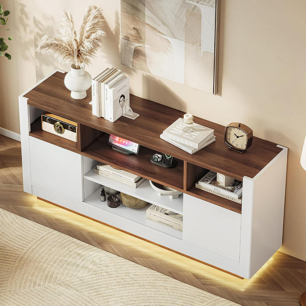 LIKIMIO Modern TV Stand for 70" TV, with Charging Station & LED Light