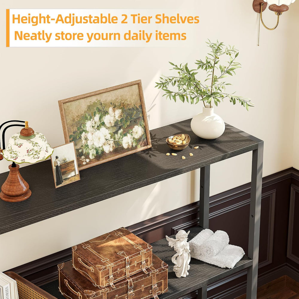 TIQLAB Small Entryway Table, 29.5" Narrow Console Table with Shelves, Bl...