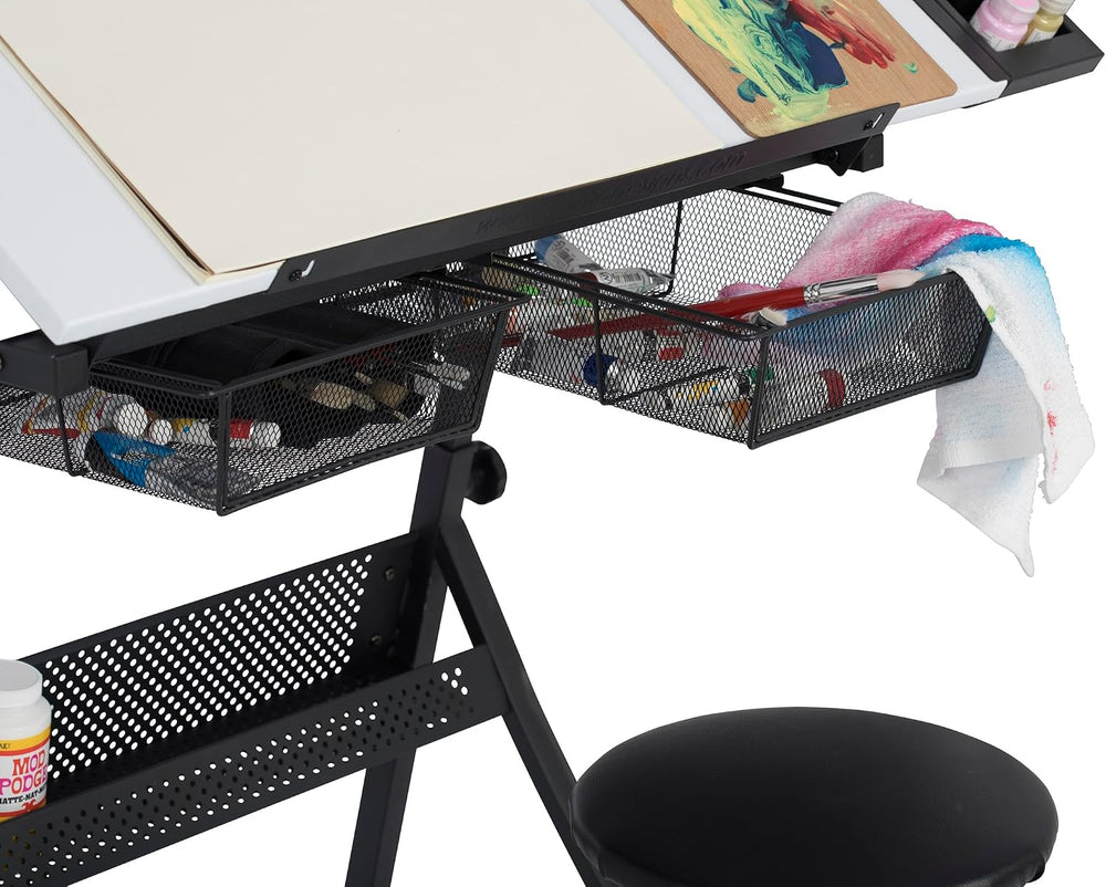 Fusion Drafting Table with Stool, Height Adjustable Desk with Tilt Top, Charc...