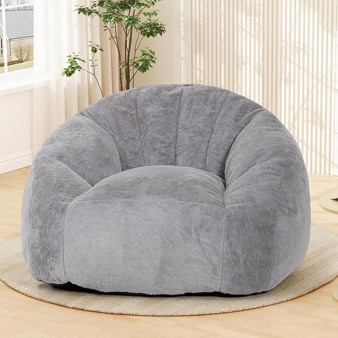 Giant Bean Bag Chair, Oversized BeanBag Couch for Adults, Large Bean Bag Sofa Chair with Filler, Shell-Shaped Floor Chair Soft & Cozy Couch with Back Support for Bedroom Living Room Dorm Apartment