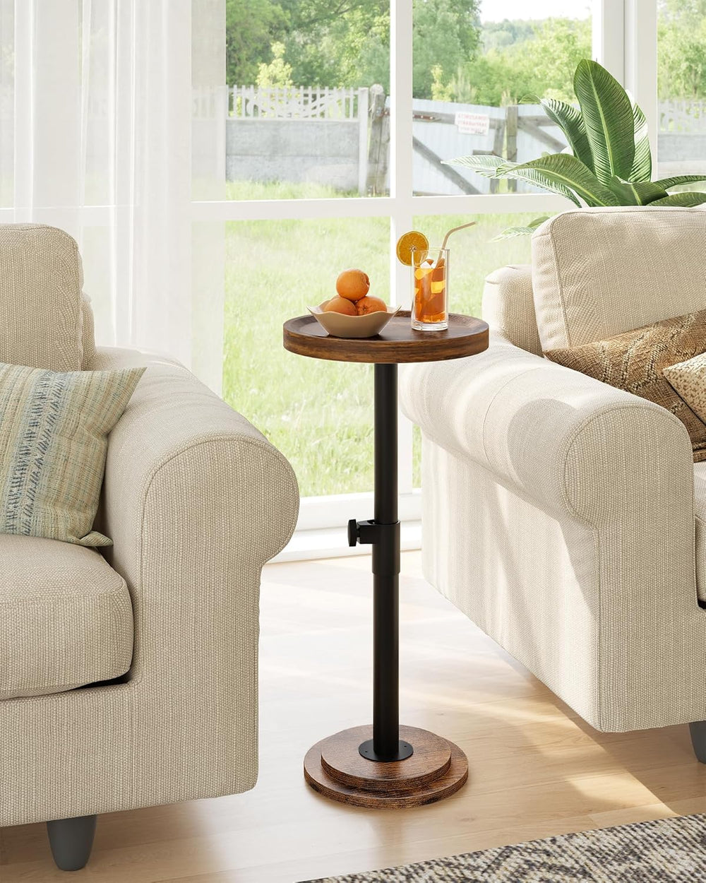 CHOEZON Height Adjustable Drink Table, Small Round Side Table, Pedestal Marti...