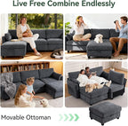 109'' Modular Sectional Sofa, L Shaped Couch with Storage Ottoman, Comfy Cloud Sofa with Deep Seat, 4 Seat Convertible Sectional Couches for Living Room (Gray, High Legs 3.15'')