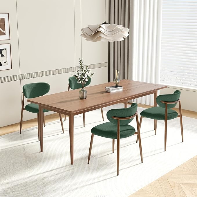 Dining Chairs Set of 4, Upholstered Dining Room Chairs with Metal Legs and Anti Slip Pads, Curved Back Kitchen Chair for Home and Restaurant Use, Green