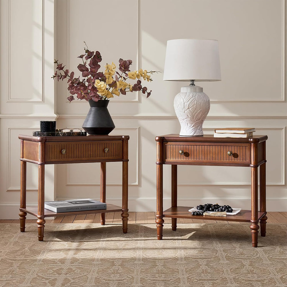HULALA HOME Wood Nightstand with Charging Station, Traditional End Table with...