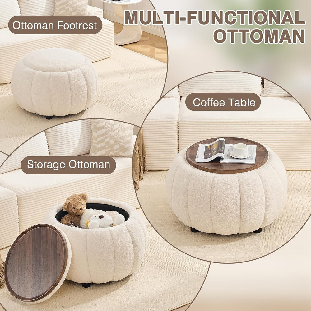 30 Inch Round Storage Ottoman Coffee Table for Living Room, Bedroom | Teddy F...