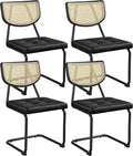 Yaheetech Rattan Dining Chairs Set of 4 Mid Century Modern Dining Room Chairs with Chrome Legs and Rattan Back for Home Kitchen, Faux Leather, Black