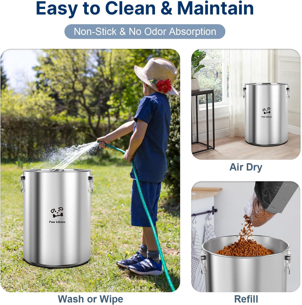 25 Lbs Stainless Steel Dog Food Storage Container with Airtight Wooden Lid & Ceramic Bone Handle, Large Metal Dog Food Bin for Dogs & Cats, Keep Fresh, Easy to Clean