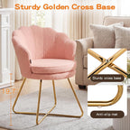 Furniliving Vanity Chair with Back, Upholstered Accent Chair for Living Room, Makeup Chair for Bedroom Sherpa ArmChairs Home Office Desk Chair with Gold Metal Legs (Pink)