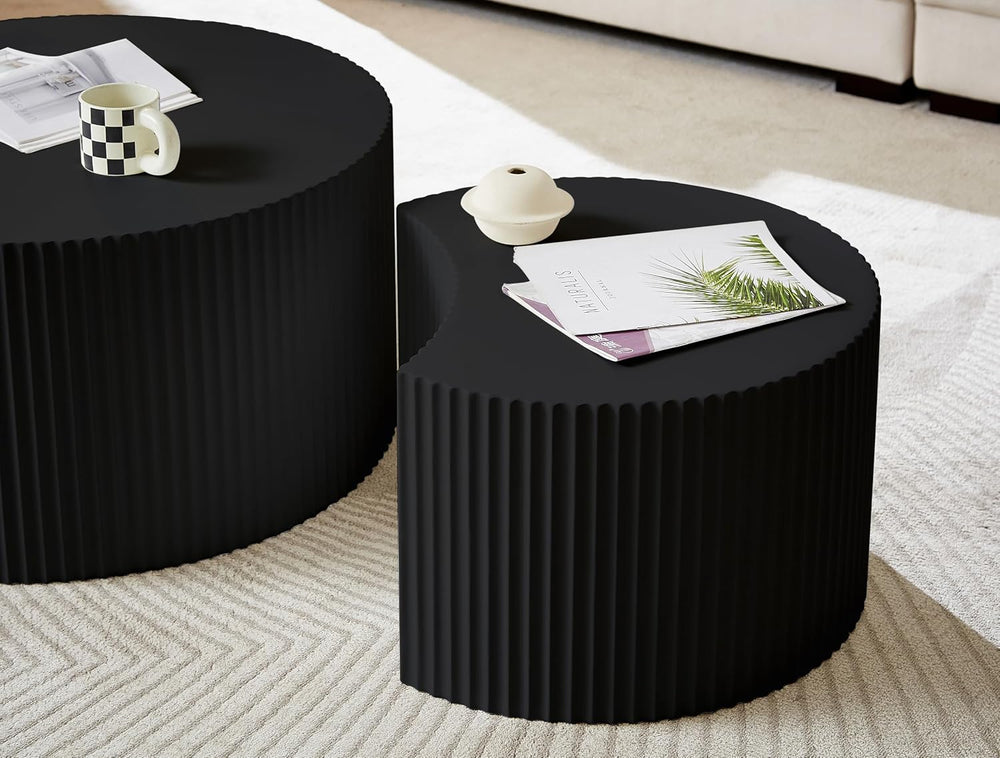 JUSTONE Nesting Coffee Table Set of 2, Modern Matte Black Round Drum Side Tab...