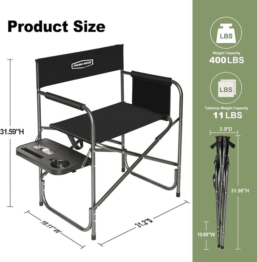 YOUNG WOOD Camping Directors Chair, Lightweight Oversized Portable Folding Ch...