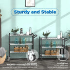 Leteuke 3 Tier Rolling Carts with Wheels, Heavy Duty Rolling Utility Cart,NSF Commercial Grade Metal Cart with Handle&Shelf Liner,Trolley Serving Cart for Kitchen,Restaurant,Plant Display,Black