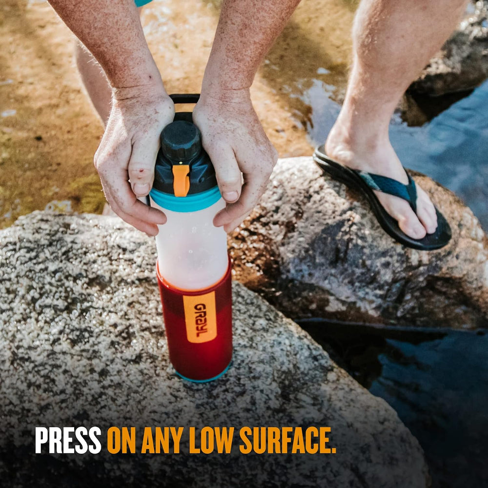 GRAYL GeoPress 24 oz Water Purifier & Water Filter Bottle, Wanderer Red