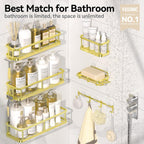 YASONIC Shower Caddy, 6 Pack Large Capacity Bath Organizer with Soap Holder and 12 Hooks, Rustproof Shower Shelves for Inside Shower, No Drilling&Sleek Bathroom Organizers and Storage Gold