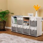 Fabric Storage Bins, 11 inch cube storage bins with Handles, 11x11cube storage organizer bins, Collapsible Storage Bins for Shelves and Home, Cubby Storage Cubes (white-gray, 10.5x10.5x11in)