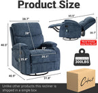 360° Swivel Rocking Recliner Chair, Massage Lazy Recliner, Small Spaces Recliner for Living Room, Bedroom and Nursery, Navy Blue Chenille
