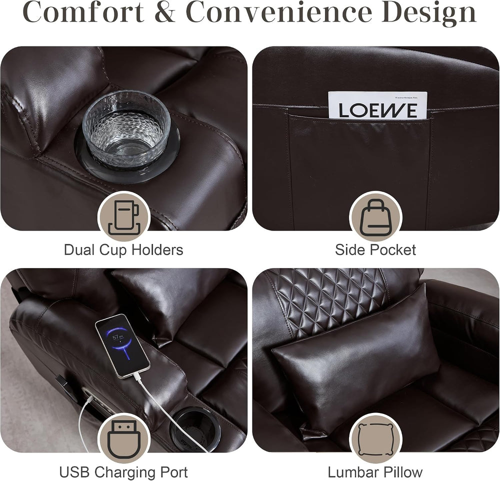 AHMED Dual Motor Power Swivel Rocker Recliner Chair, Faux Leather, Brown | El...