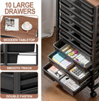 Rolling Cart with Drawers,10 Drawer Rolling Cart,Storage Cart,Utility Cart,Teacher Cart for Classroom Storage,Craft Cart with Wheels and Wooden Tabletop,Black