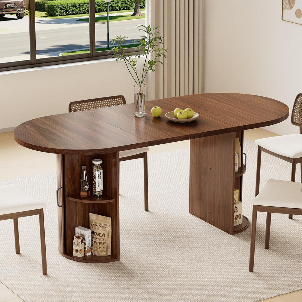 HOMMPA Oval Dining Table with Dual Side Storage 70.8" Modern Kitchen Tab...