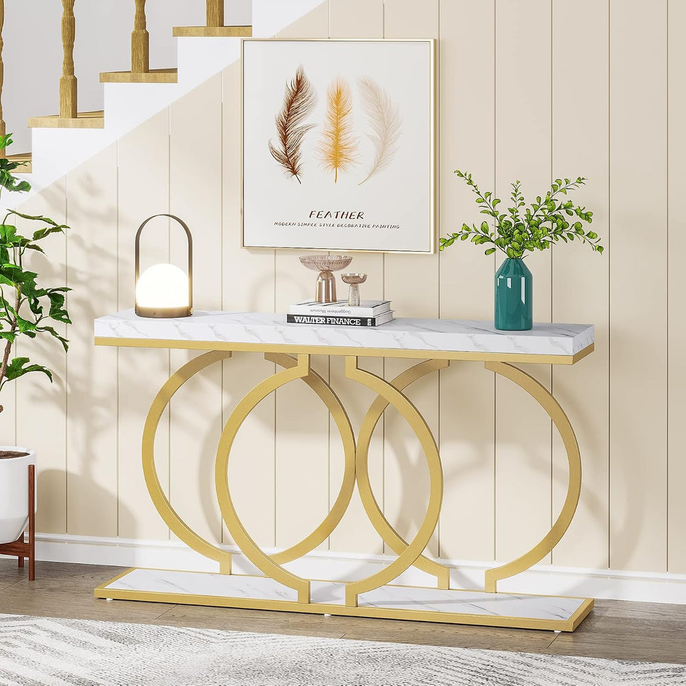 Tribesigns Gold Console Table, 55 inch Modern Entryway Table with Geometric M...