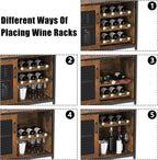 IDEALHOUSE 3-Tier Wine Bar Cabinet with Detachable Wine Rack and Drawer, Industrial Sideboard and Buffet Cabinet with Glass Holder and Mesh Door, Rustic Brown