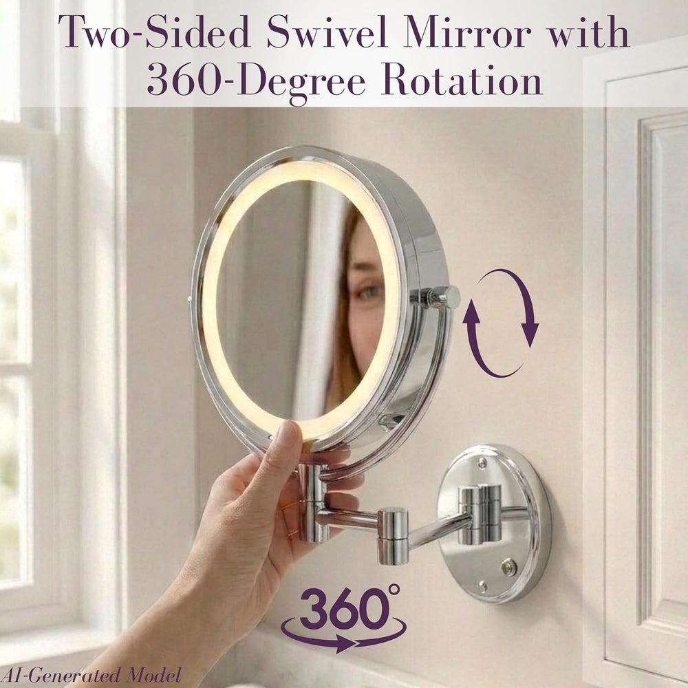 JERDON Hardwired Wall-Mount Makeup Mirror - 8X/1X - Chrome - HL88CLD