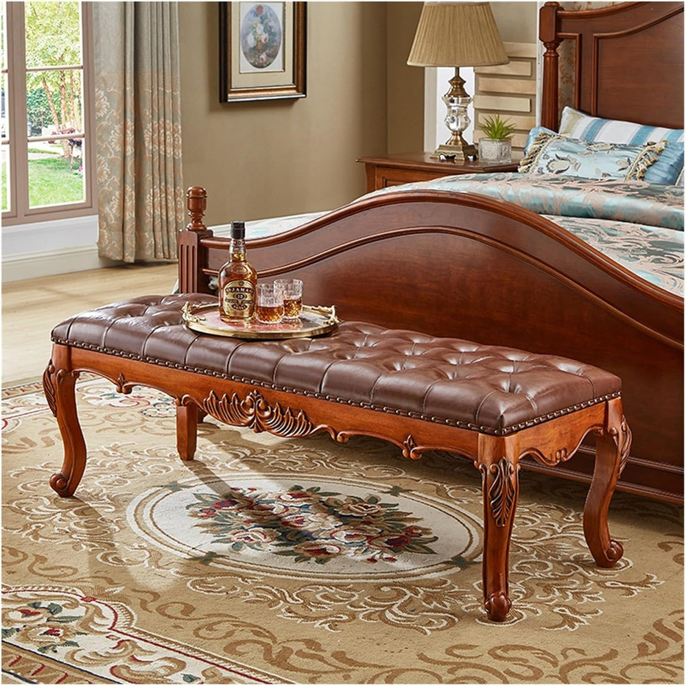 Modern Natural Solid Wood Upholstered Bench - Velvet Cushions Functional Seat...