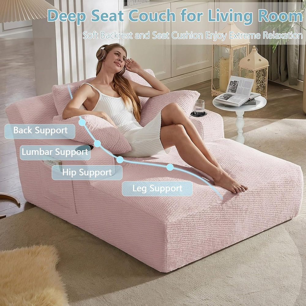 LUCKHAO 49.2" Oversized Chaise Lounge Chair Indoor,Faux Fur Reading Chai...