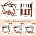Walnut Luggage Racks Set of 2, Bamboo 26.77" Luggage Rack Stand for Guest Room, 5 Nylon Straps, Foldable Suitcase Stand with Storage Shelf for Bedroom Hotel, Holds up to 165 Lbs