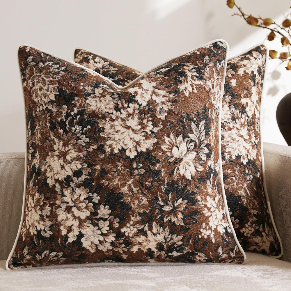 DEZENE Pack of 2 Vintage Floral Throw Pillow Covers 20x20 Boho Farmhouse Acce...