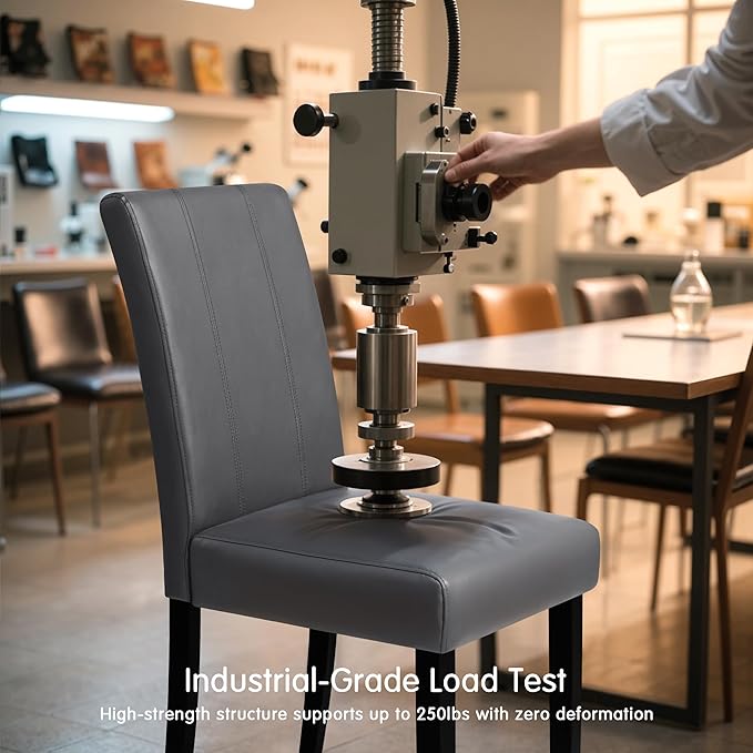 CHUN YI Dining Chairs Set of 4, Faux Leather Dining Room Chairs, High Back Upholstered Parsons Chairs for Dining Room Kitchen Side Chair with Sturdy Wood Legs, Grey (Only Chair)