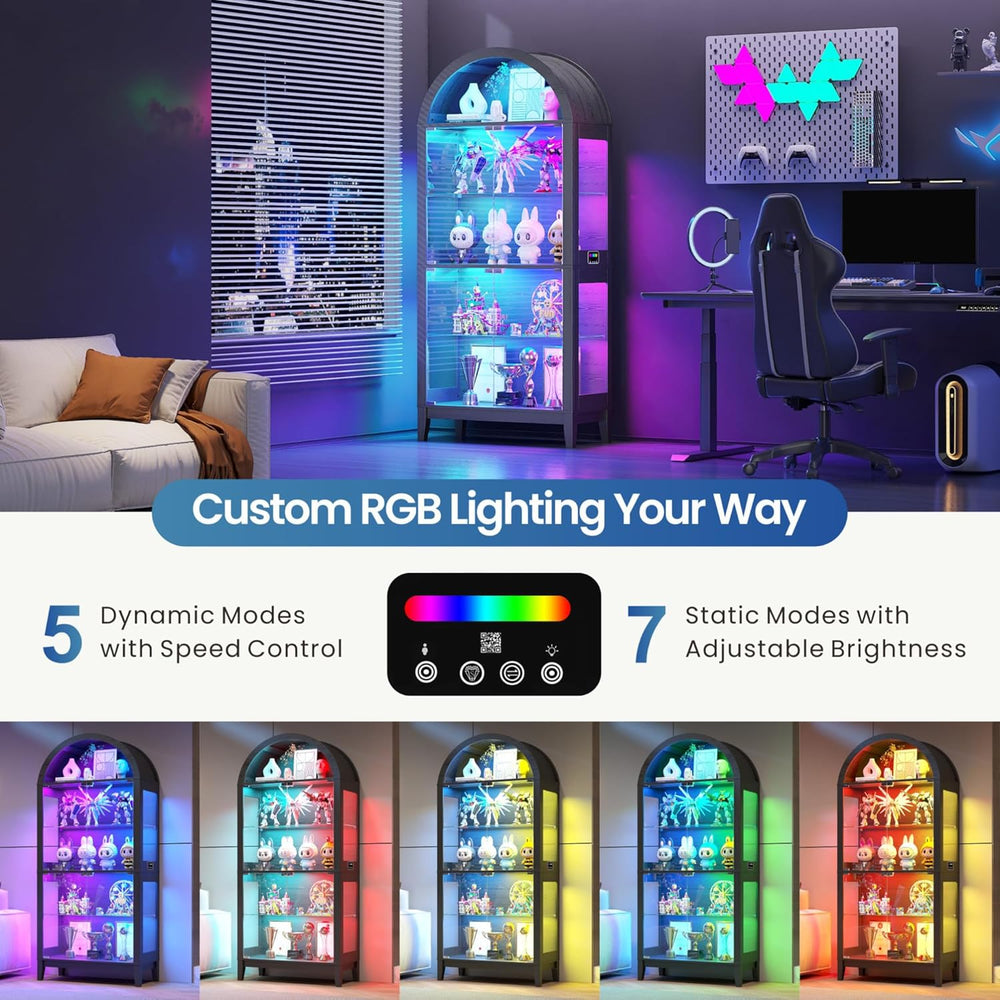 WOOVIVS Glass Display Cabinet with RGB Lights, 69" Tall Curio Cabinet wi...