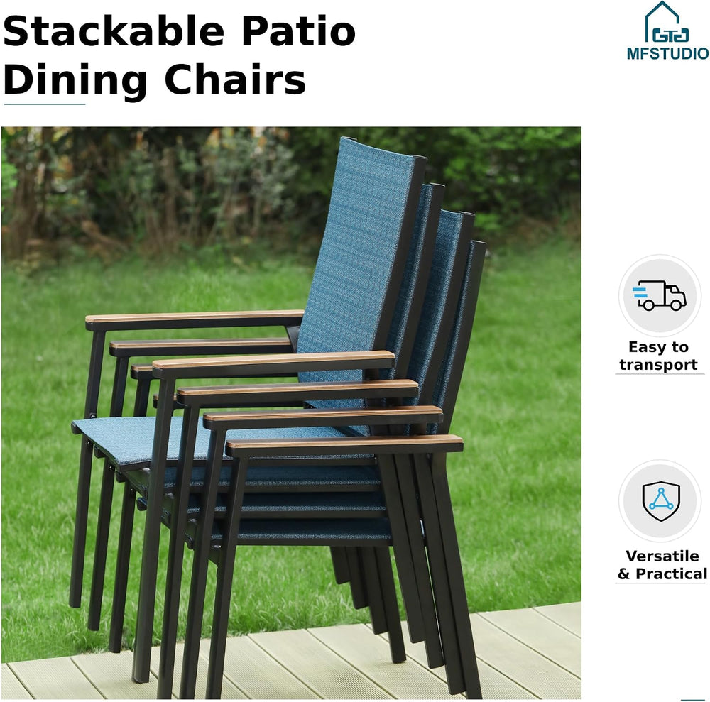 MFSTUDIO Stackable Patio Dining Chairs Set of 4, Aluminum & Textilene, Blue