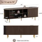 DHH 63 Inch Mid Century Modern TV Stand with Power Outlet for TVs up to 70 Inch, Entertainment Center with Storage and Adjustable Shelves, Media Console with Sliding Doors for Living Room(Brown)