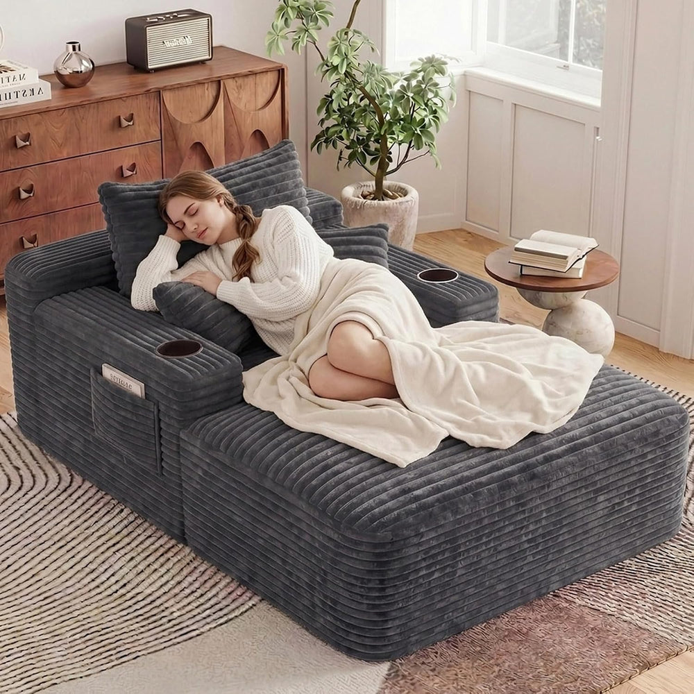 65" Oversized Chaise Lounge Chair Indoor, Chaise Lounge Chair with Cup H...