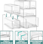 Sorbus Small Clear Stackable Storage Drawers – 4-Pack Plastic Organizer Bins with Handles – Stackable Pull-Out Storage Drawers for Closet, Pantry, Office, Bathroom, Craft, and Toy Organization