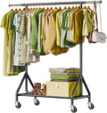Clothes Rack Load 450 LBS, Heavy Duty Garment Rack, Standing Rolling Metal Hanging Clothes with Sturdy Wheels & Shelves, Black